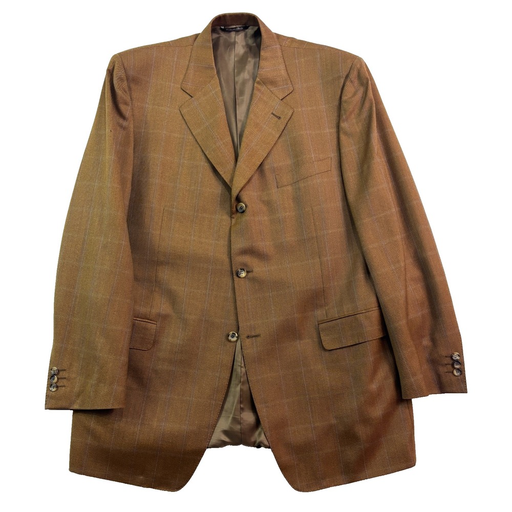 Vtg Y2K Canali 56L 46L Brown Windowpane Blazer Jacket Sport Suit Coat Italy